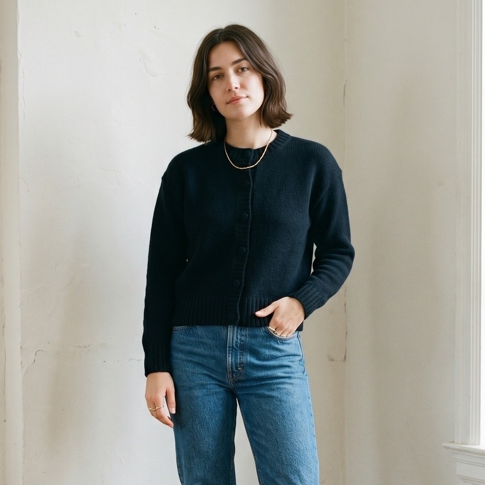 Aexae Womens Cashmere‎ Sweater Small Black Button Front Sweater Quiet Luxury